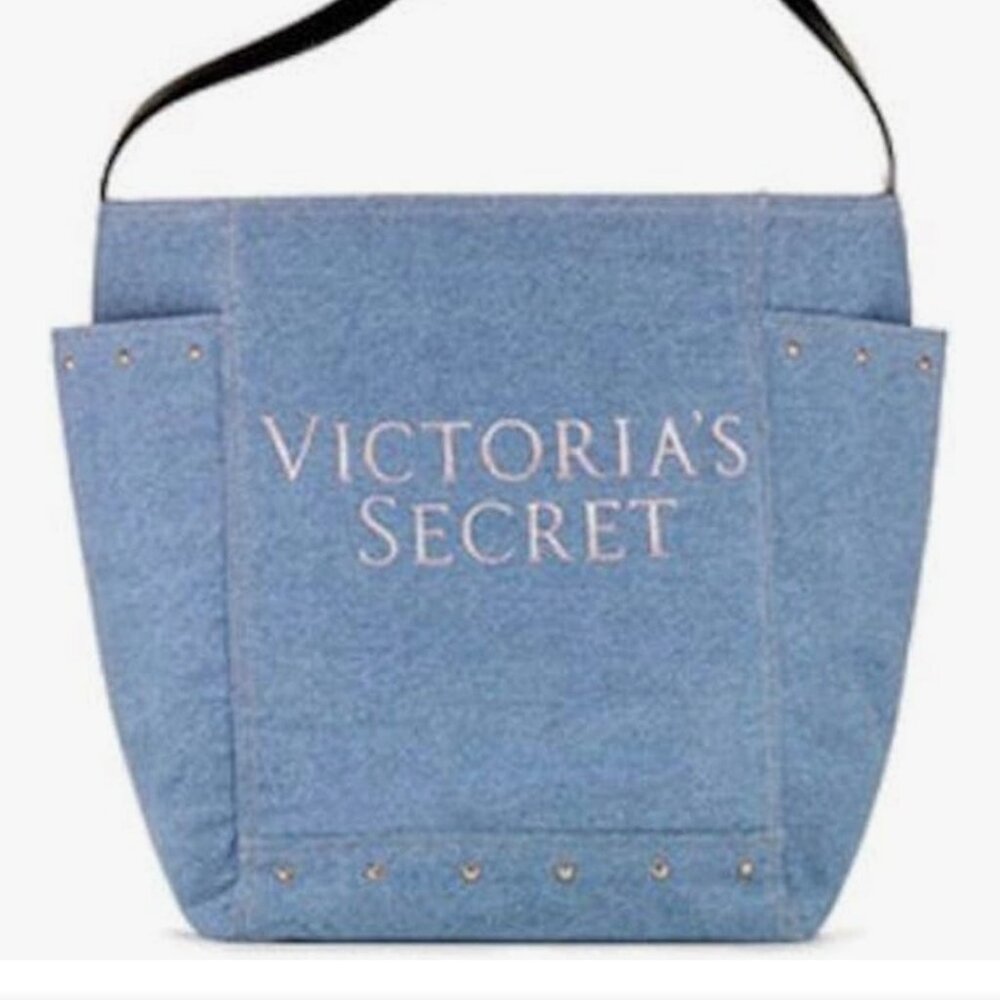 Victoria's Secret Blue Denim Stud Shoulder Tote bag